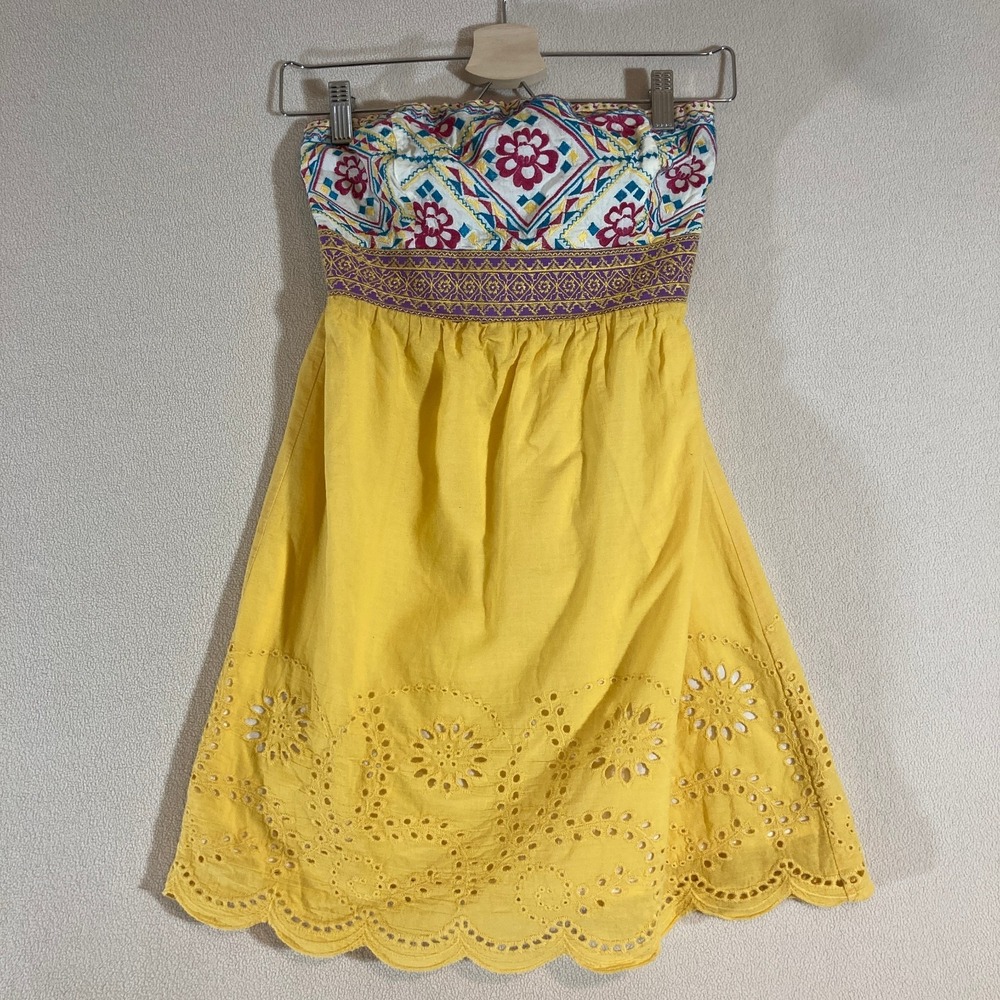 Flying Tomato Sz S Mini Dress Ivory/Yellow Embroidered Eyelet Festival Night Out